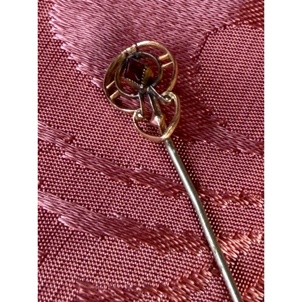 Antique Geometric Stick Pin Gold Tone Red Garnet Stone Victorian Jewelry